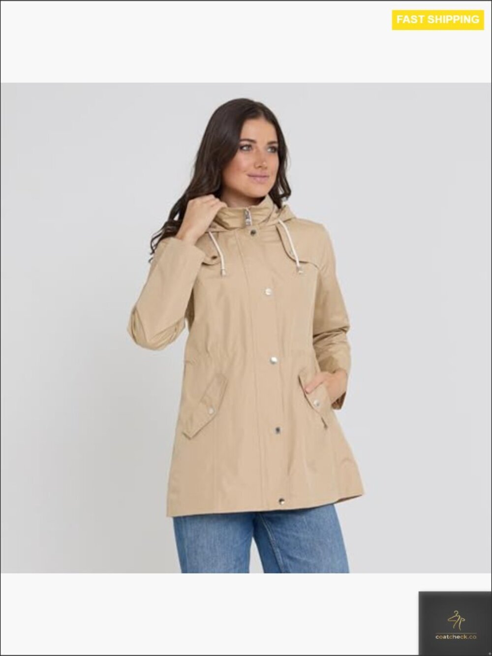 Women's Waterproof Rain Jacket Hooded Anorak Windbreaker Lightweight Classic Fit - Picture 3 of 7